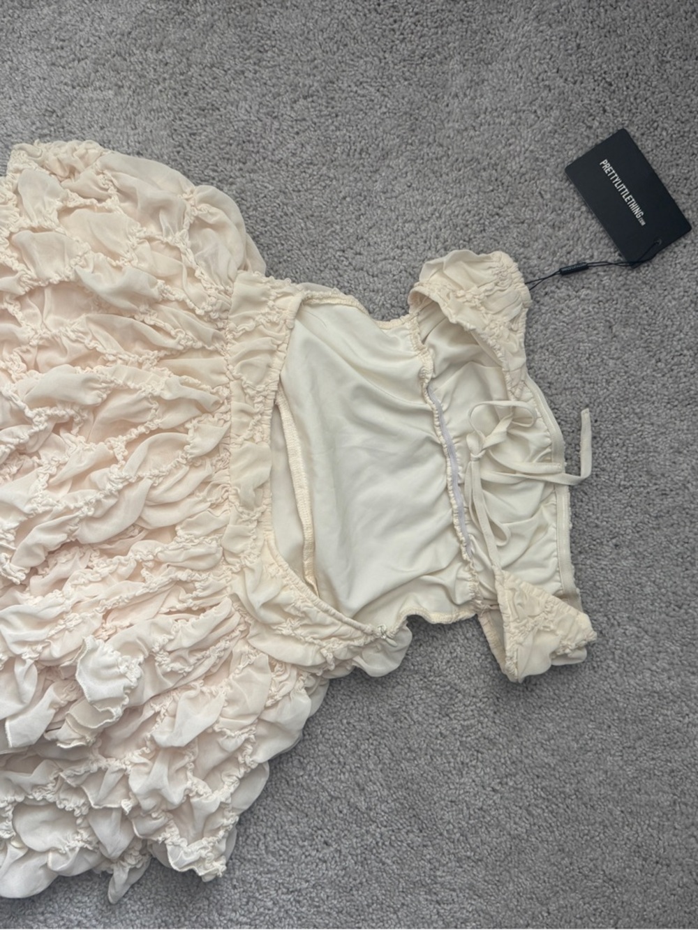 PrettyLittleThing Cream Ruffle Mini Dress - Picture 3 of 3